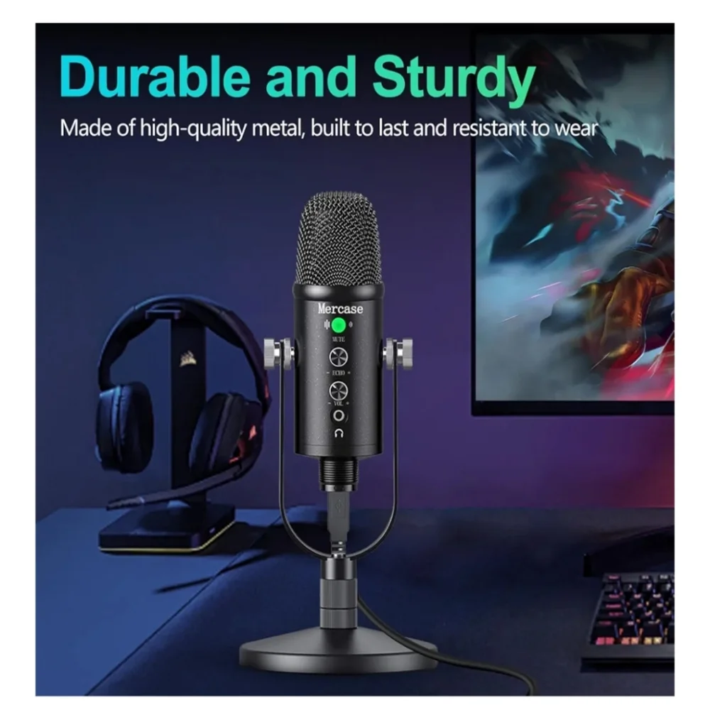 Mercase USB Condenser Microphone for PC, Mac, Phones, PS4/PS5 – Plug & Play